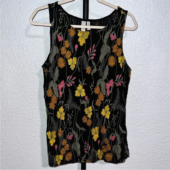 Anthropologie Meadow Rue black embroidered floral tank size L - Picture 8 of 9